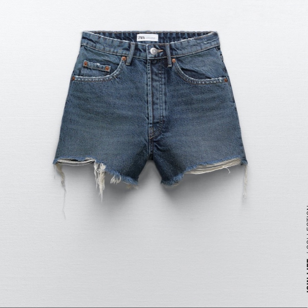 Zara Frayed Hi Rise Denim Shorts - Picture 1 of 4